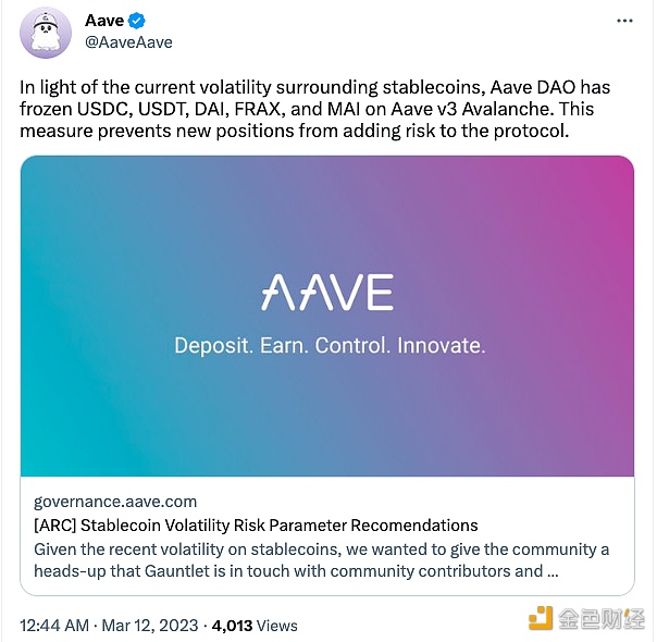 Aave DAO已在Aave v3 Avalanche上冻结了USDC、USDT、DAI、FRAX和MAI-第1张图片-币安下载